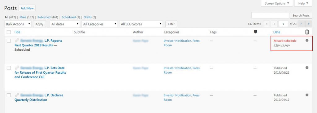 wordpress missed schedule