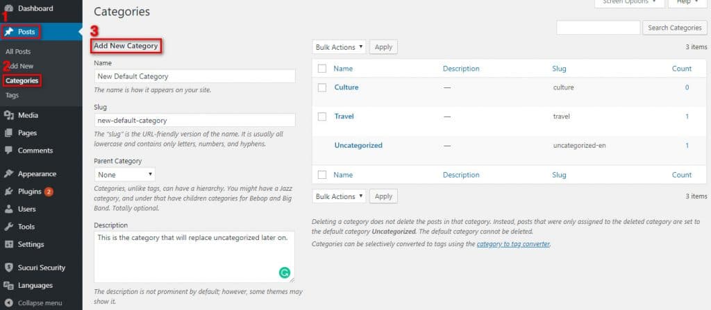 How to change uncategorized in wordpress