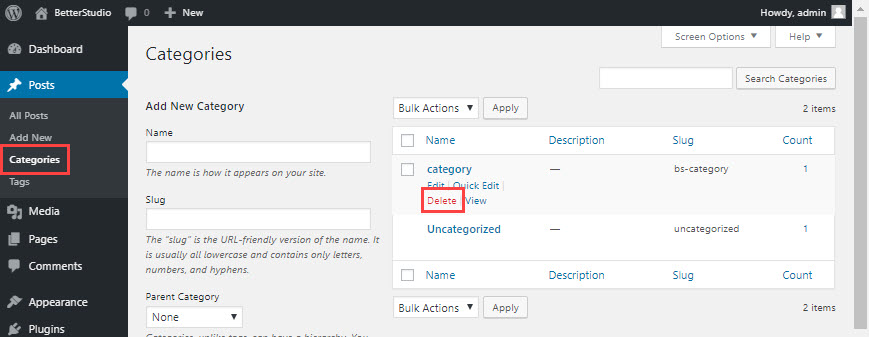 add categories in wordpress