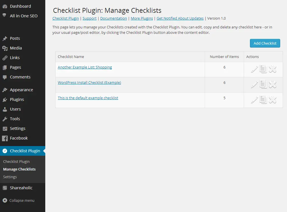 WordPress checklist plugin