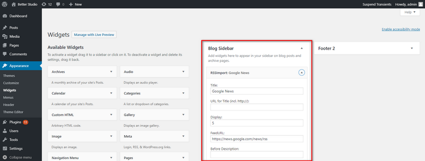 wordpress rss importer