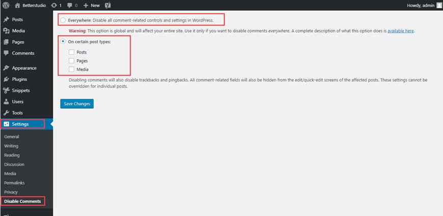 disable wordpress comments