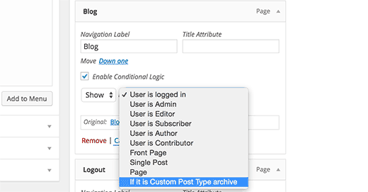 conditional menu in WordPress