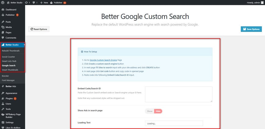 wordpress google custom search