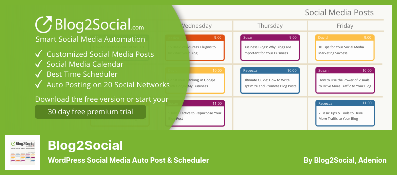Blog2Social Plugin - WordPress Social Media Auto Post & Scheduler