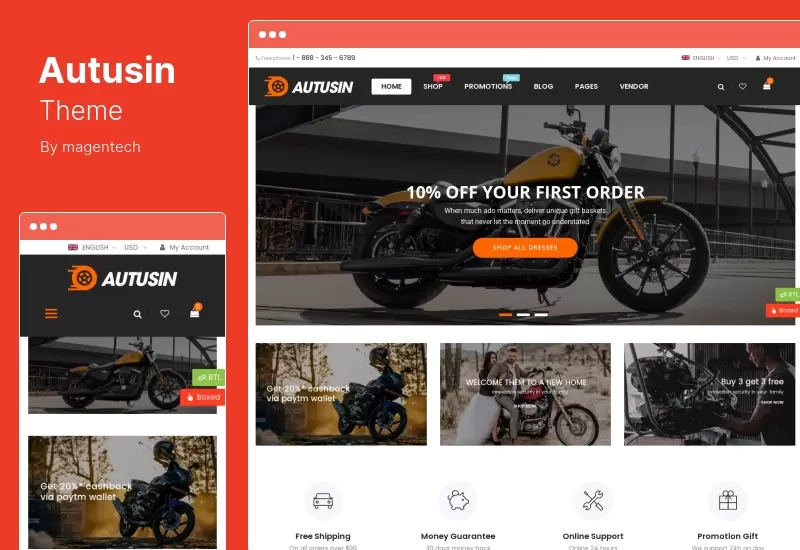 Autusin Theme - Auto Parts  Car Accessories Shop Elementor WooCommerce WordPress Theme