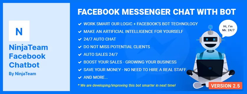 NinjaTeam Facebook Chatbot Plugin - Facebook Messenger Chat with Bot