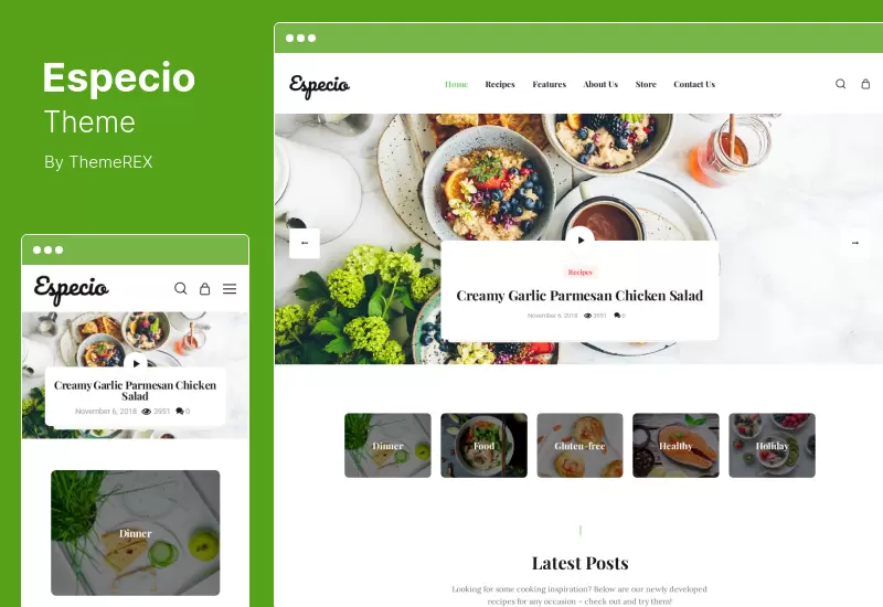 Especio Theme - Personal Gutenberg Food Blog WordPress Theme
