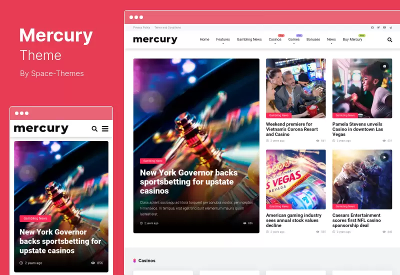 Mercury Theme - Affiliate. Casino, Gambling WordPress Theme