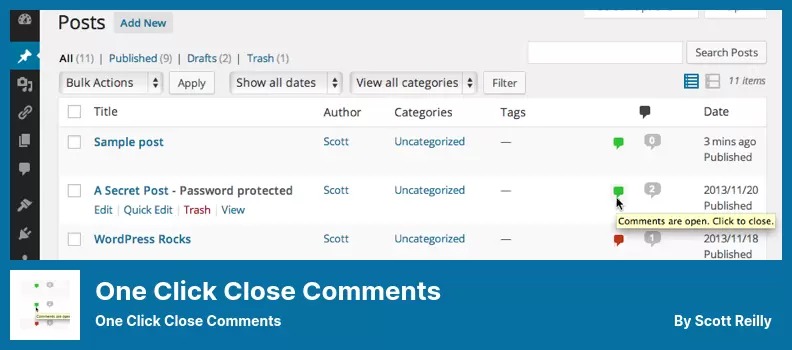 One Click Close Comments Plugin - One Click Close Comments