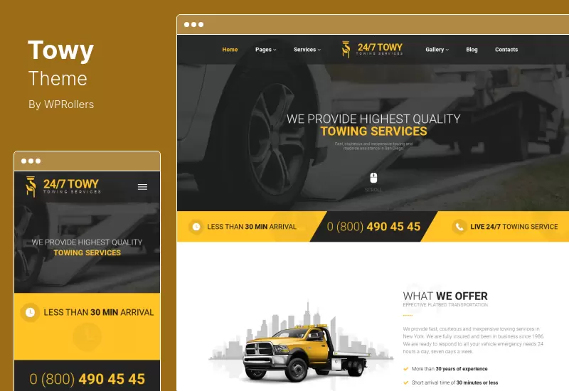 Towy Theme - Emergency Auto Towing Roadside Assistance Service WordPress theme