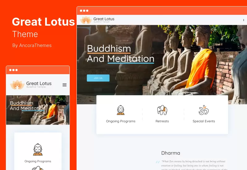 Great Lotus Theme - Oriental Buddhist Template WordPress Theme 