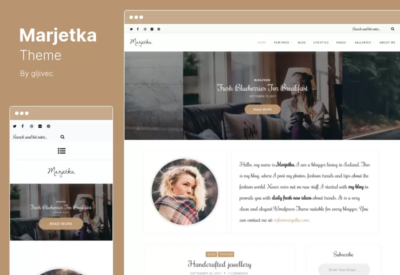 Marjetka Theme - A Responsive Feminine WordPress Blog Theme