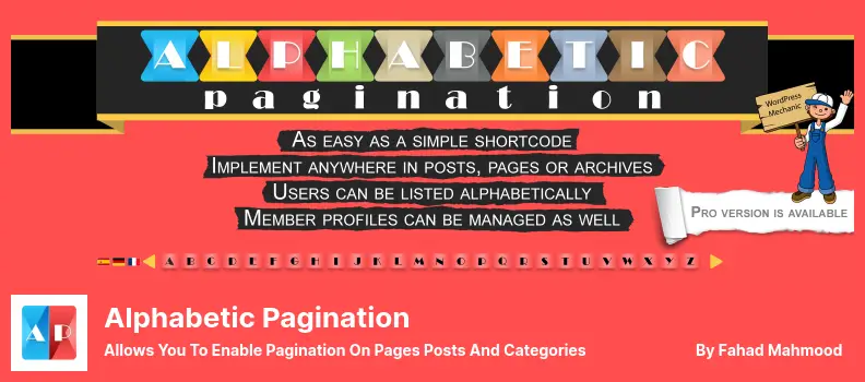 Alphabetic Pagination Plugin - Allows You To Enable Pagination On Pages Posts And Categories