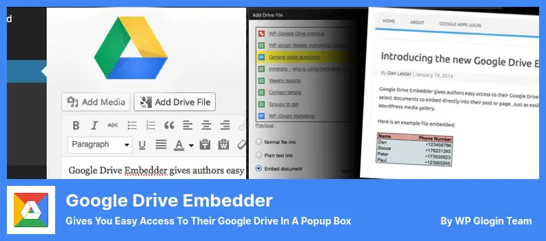 Google Drive Embedder Plugin - Gives You Easy Access to Their Google Drive in a Popup Box