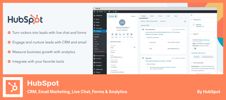 HubSpot Plugin - CRM, Email Marketing, Live Chat, Forms & Analytics