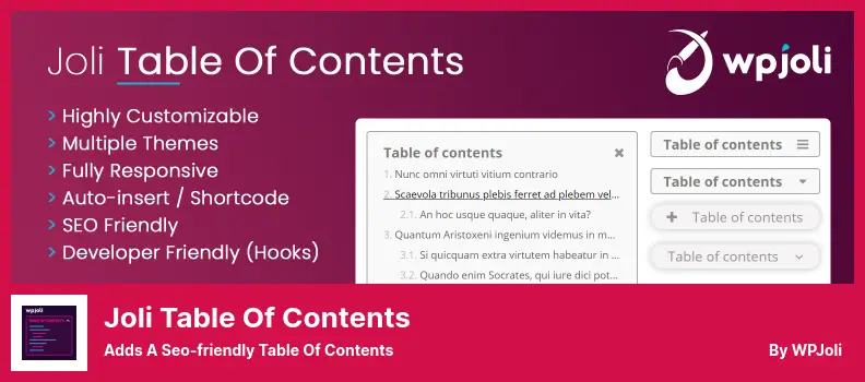 Joli Table Of Contents Plugin - Adds A Seo-friendly Table Of Contents