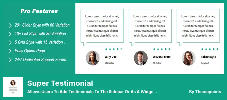 Super Testimonial Plugin - Allows Users To Add Testimonials To The Sidebar Or As A Widget