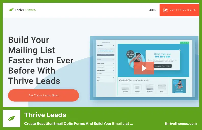 Thrive Leads Plugin - Create Beautiful Email Optin Forms And Build Your Email List Faster