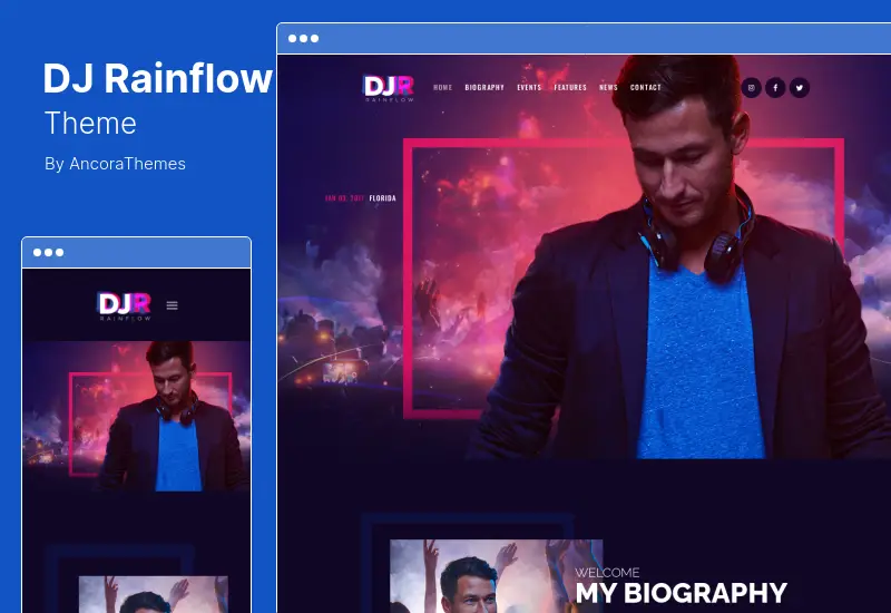 DJ Rainflow Theme - A Music Band  Musician WordPress Theme
