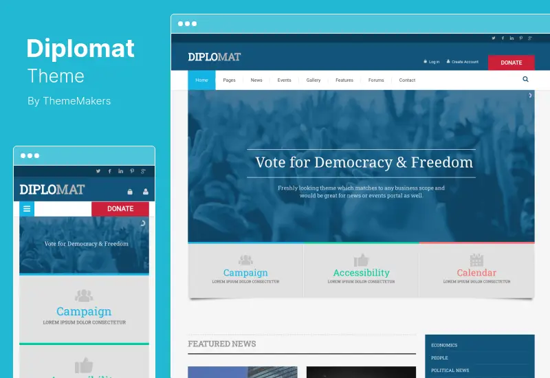 Diplomat Theme - Political Campaign, Party, Blog Responsive WordPress Theme