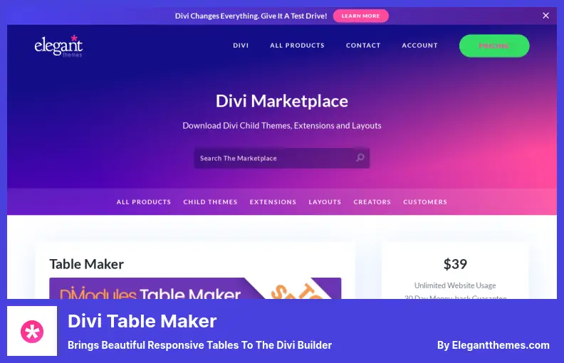Divi Table Maker Plugin - Brings Beautiful Responsive Tables to The Divi Builder