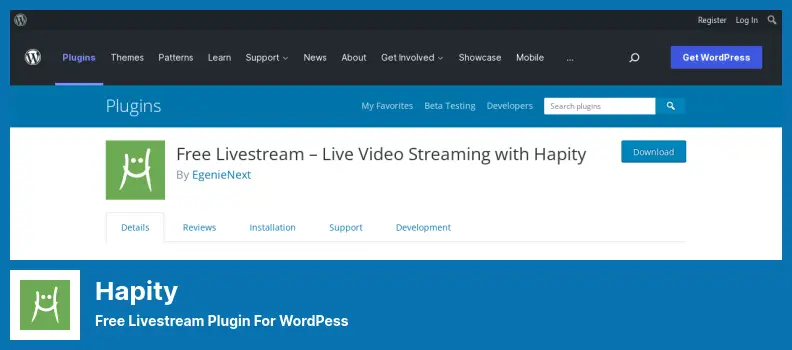 Hapity Plugin - Free Livestream Plugin For WordPess
