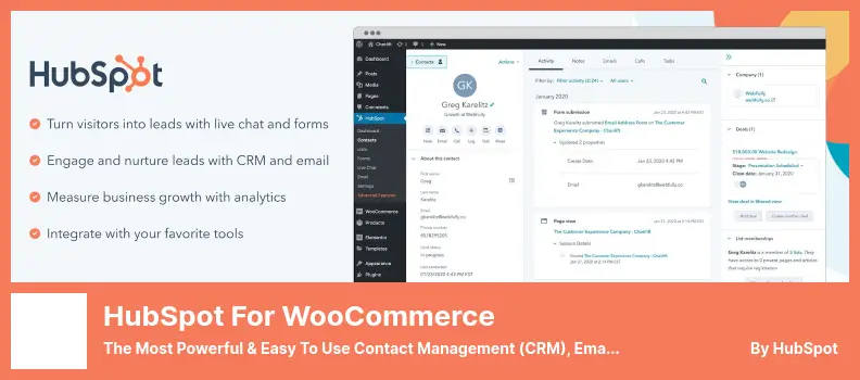 HubSpot for WooCommerce Plugin - The Most Powerful & Easy to Use Contact Management (CRM), Email Marketing, Live Chat, Forms & Analytics Plugin