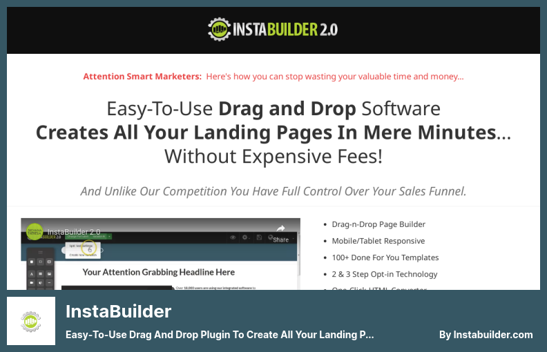 InstaBuilder Plugin - Easy-To-Use Drag and Drop Plugin to Create All Your Landing Pages