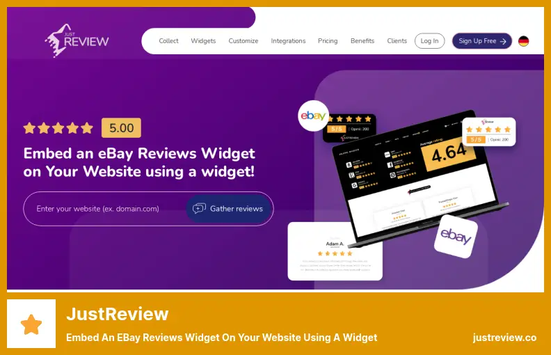 JustReview Plugin - Embed an eBay Reviews Widget On Your Website Using a Widget