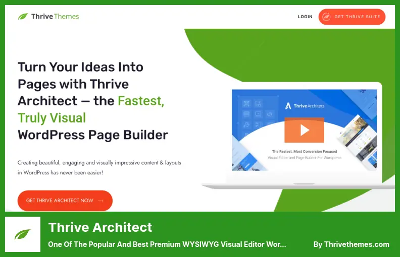 Thrive Architect Plugin - One of The Popular and Best Premium WYSIWYG Visual Editor WordPress Plugins
