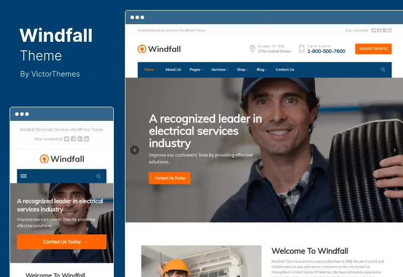 Windfall Theme - Electrician Services WordPress Theme