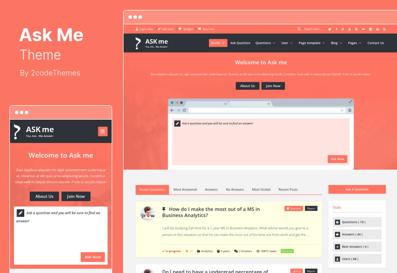 Ask Me Theme - Responsive Questions & Answers WordPress Theme