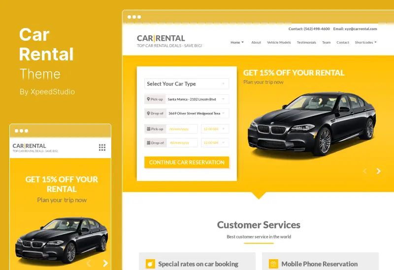Car Rental Theme - Car Rental Landing Page WordPress Theme