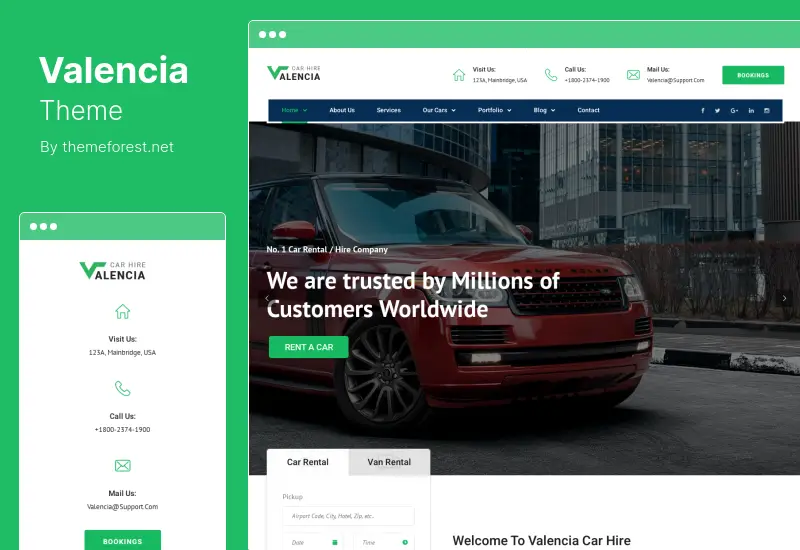 Valencia Theme - Car Hire WordPress Theme