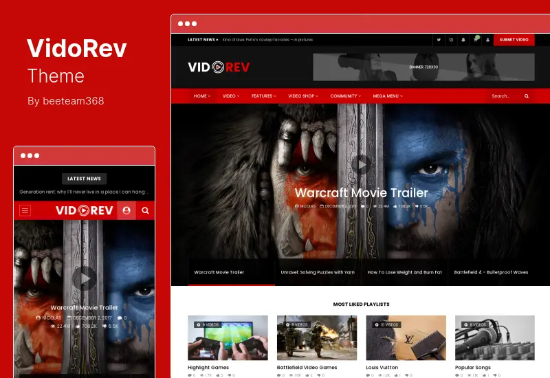 VidoRev Theme - Video WordPress Theme