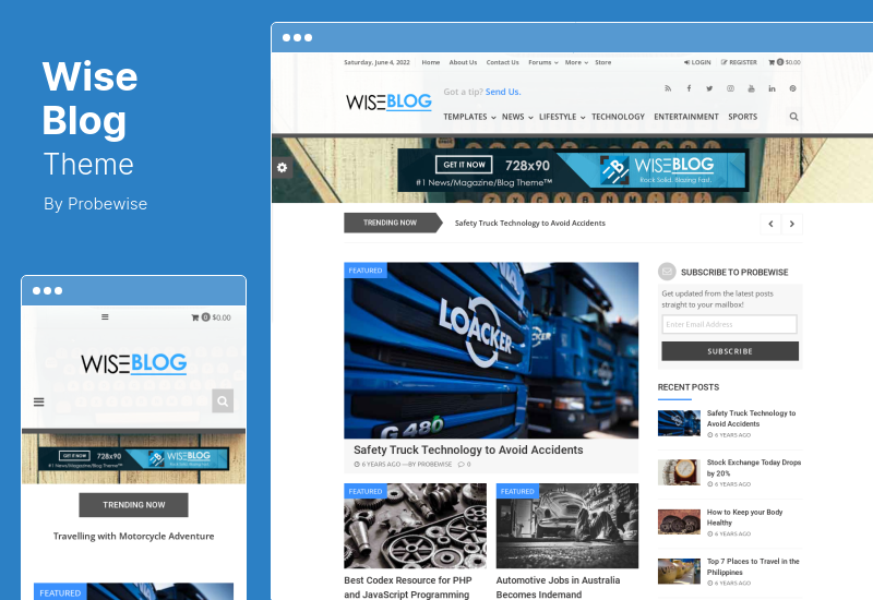 Wise Blog Theme - Multipurpose AdSense Optimized WordPress Theme