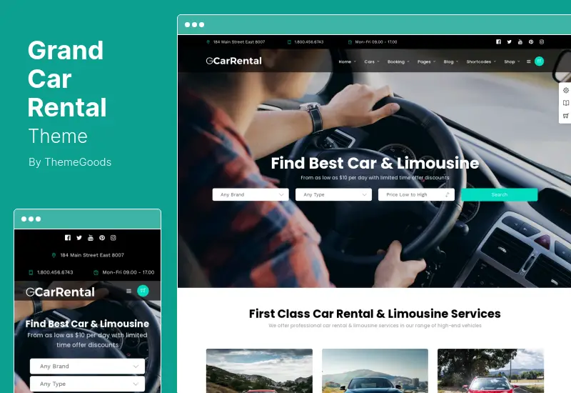 Grand Car Rental Theme - Car Rental and Limousine Services WordPress