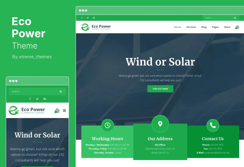 EcoPower Theme - Alternative Power & Solar Energy Company WordPress Theme