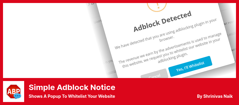 Simple Adblock Notice Plugin - Shows a Popup to Whitelist Your Website