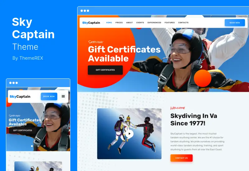 SkyCaptain Theme - Skydiving & Extreme Flying Sports WordPress Theme