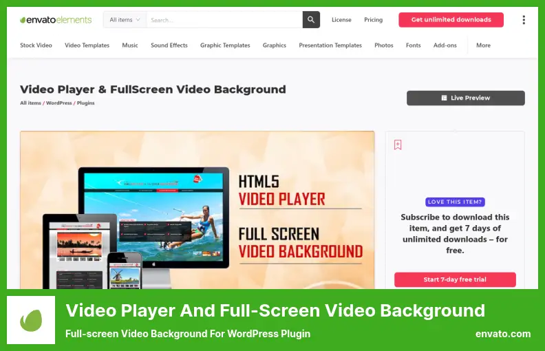 Video Player and Full-Screen Video Background Plugin - Full-screen Video Background for WordPress Plugin