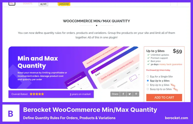 Berocket WooCommerce Min/Max Quantity Plugin - Define Quantity Rules for Orders, Products & Variations