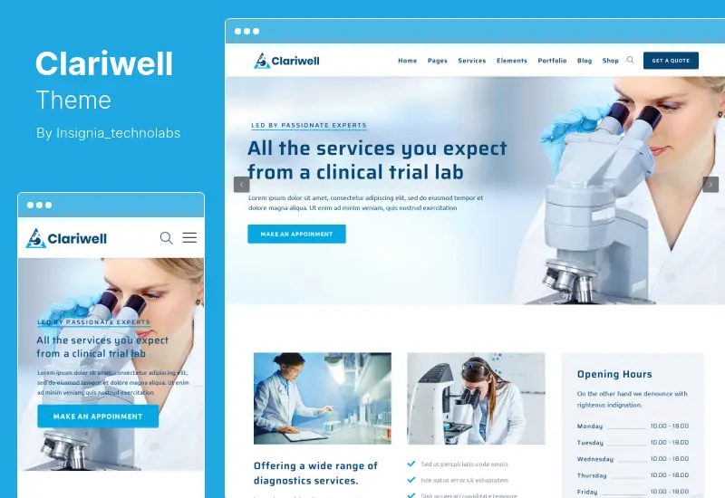 Clariwell Theme - Medical Laboratory & Research WordPress Theme