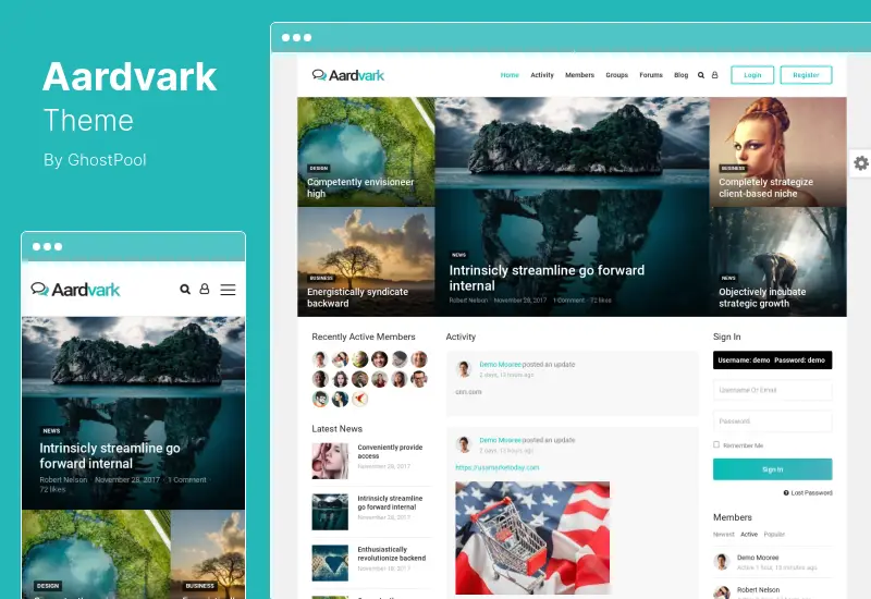Aardvark Theme - Community, Membership, BuddyPress WordPress Theme