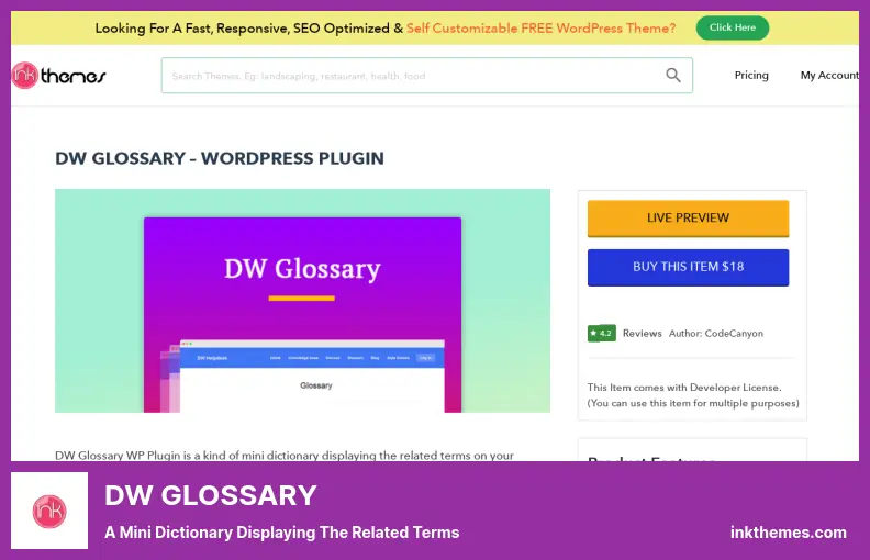 DW GLOSSARY Plugin - a Mini Dictionary Displaying The Related Terms