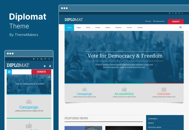 Diplomat Theme - Political Campaign, Party, Blog Responsive WordPress Theme