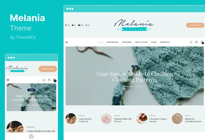 Melania Theme - Handmade Blog & Crafts Shop Artistic WordPress Theme