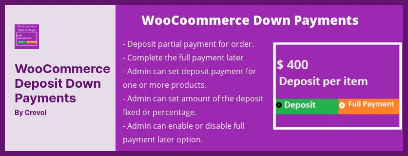 WooCommerce Deposit Down Payments Plugin - Allows Users to Book Products with Pay Partial Payment