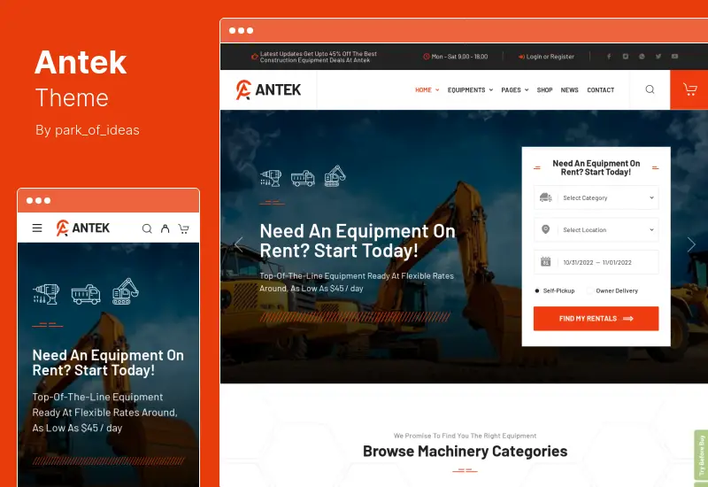 Antek Theme - Construction Equipment Rentals WordPress Theme